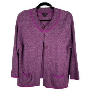 Talbots Lambs Wool Cashmere Blend Chevron One Button Sweater Large Pink Purple